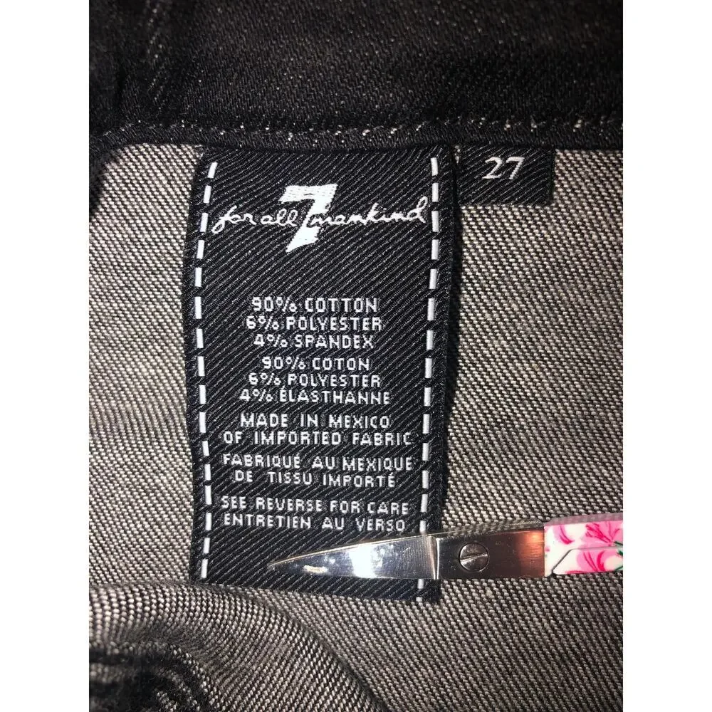 7 For All Mankind Dojo Black Jeans Size 27 Braid Trim Front Patch Pockets Flair